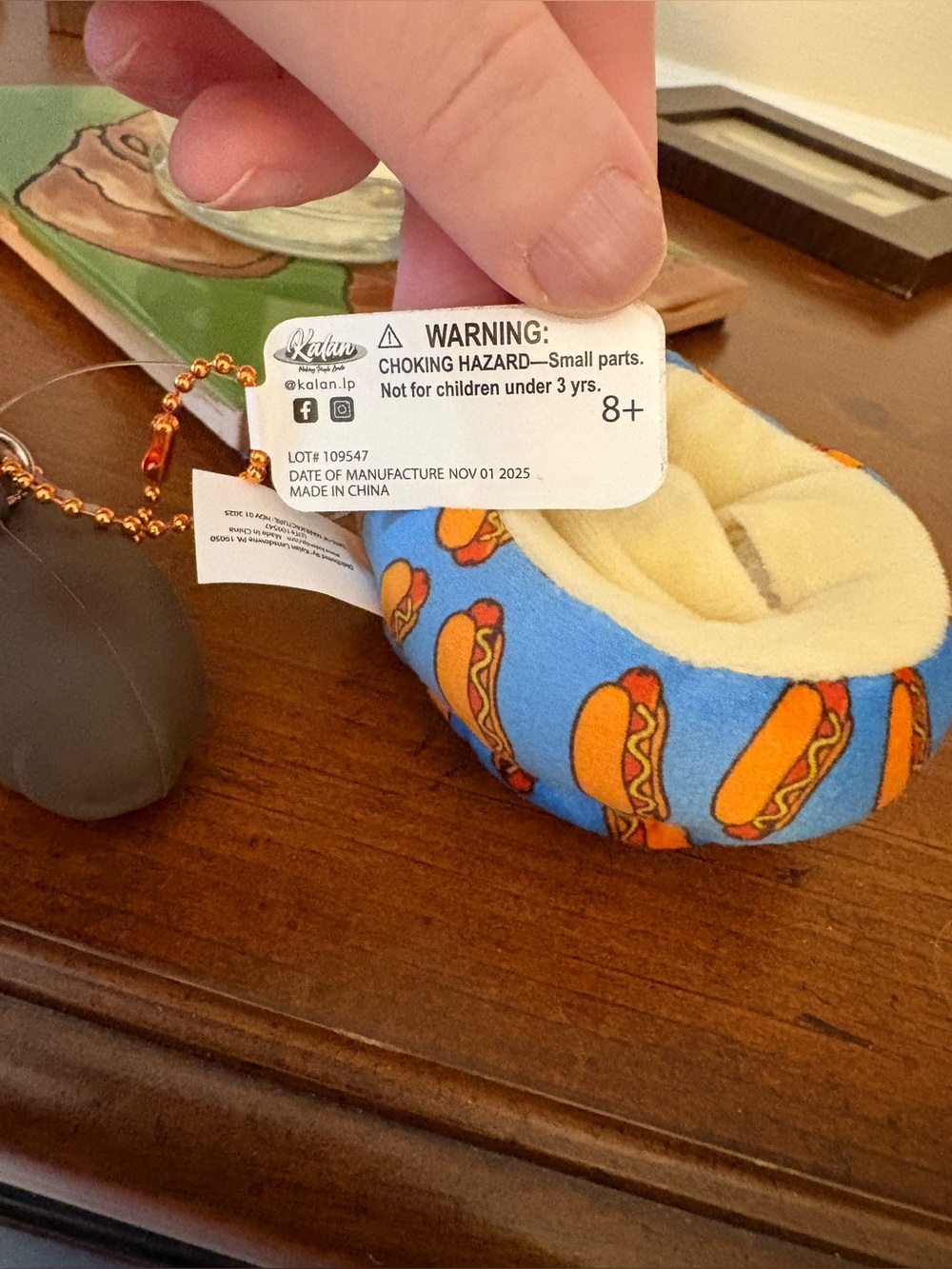 Dachshund and Hot Dog Print Plush Pet Bed Keychain - Blue & Yellow - Picture 3 of 5
